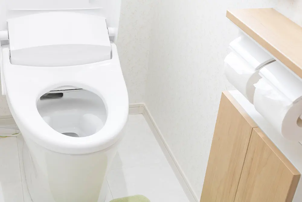 住宅のトイレと、横に置かれたトイレットペーパー。